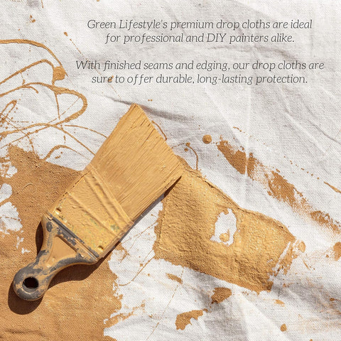 GREEN LIFESTYLE All Purpose Canvas Drop Cloths - Drop Cloth for Painting, Floor Cover, Heavy Duty Protection for Furniture & Surfaces, Reusable Painters Canvas Tarp for Renovation & Home (4x12)
