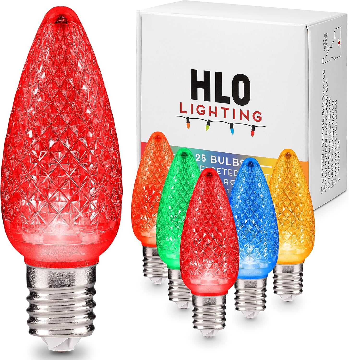 HLO Lighting Set of 25 Orange C9 Faceted LED Christmas Light Bulbs for Indoor & Outdoor Use | Durable Replacement Bulbs