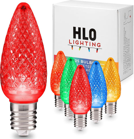 HLO Lighting Set of 25 Orange C9 Faceted LED Christmas Light Bulbs for Indoor & Outdoor Use | Durable Replacement Bulbs