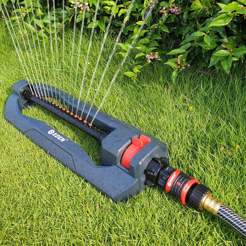 Eden 96213 Weighted Essential Oscillating Sprinkler | Covers Up to 3,600 sq. ft., 16 Precision Nozzles, Adjustable Range, Turbo Drive Motor, Quick Connect Bundle, Stainless Steel Filters, Black