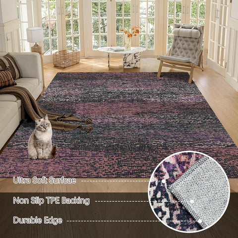 RUGSURE Washable Area Rug - 1/6 Thick - Stain & Water Resistant Non-Slip - Resistant Rug for Living Room, Bedroom, Nursery, Pet & Child Friendly, Vintage Charm Area Rugs (Burgundy, 8' x 10')