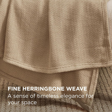 Bedsure 100% Cotton Blanket, Herringbone Weave, Twin-XL, Light Brown