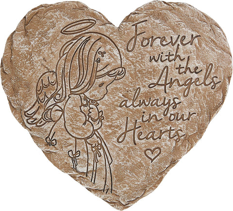 Precious Moments Garden Gifts 171459 Forever with The Angels, Always in Our Hearts Decorative Resin Angel Memorial Garden Stone, Gray, 8-inch Long by 7.25-in Wide