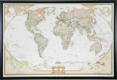 Craig Frames Travel Map with Pins, 24x36 Executive World Map for Wall Art, Modern Standard Black Frame