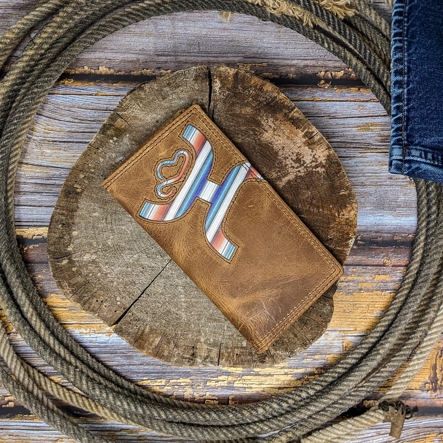 HOOEY Leather Men's Western Rodeo Wallet (Hands-Up - Sunset Serape)