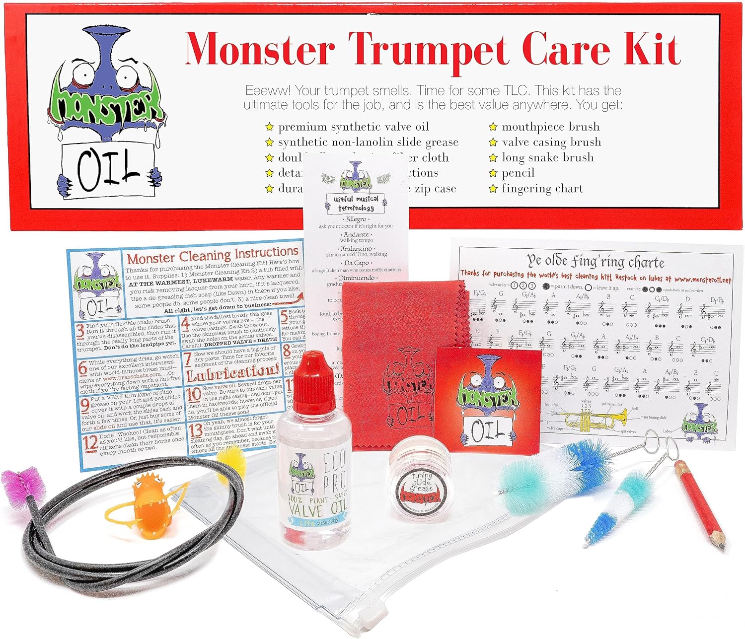 Monster Trumpet Cleaning Kit | USA-Based and Veteran-Owned! | Valve Oil, Slide Grease, and More to Take Care of and Clean Your Trumpet and Cornet!