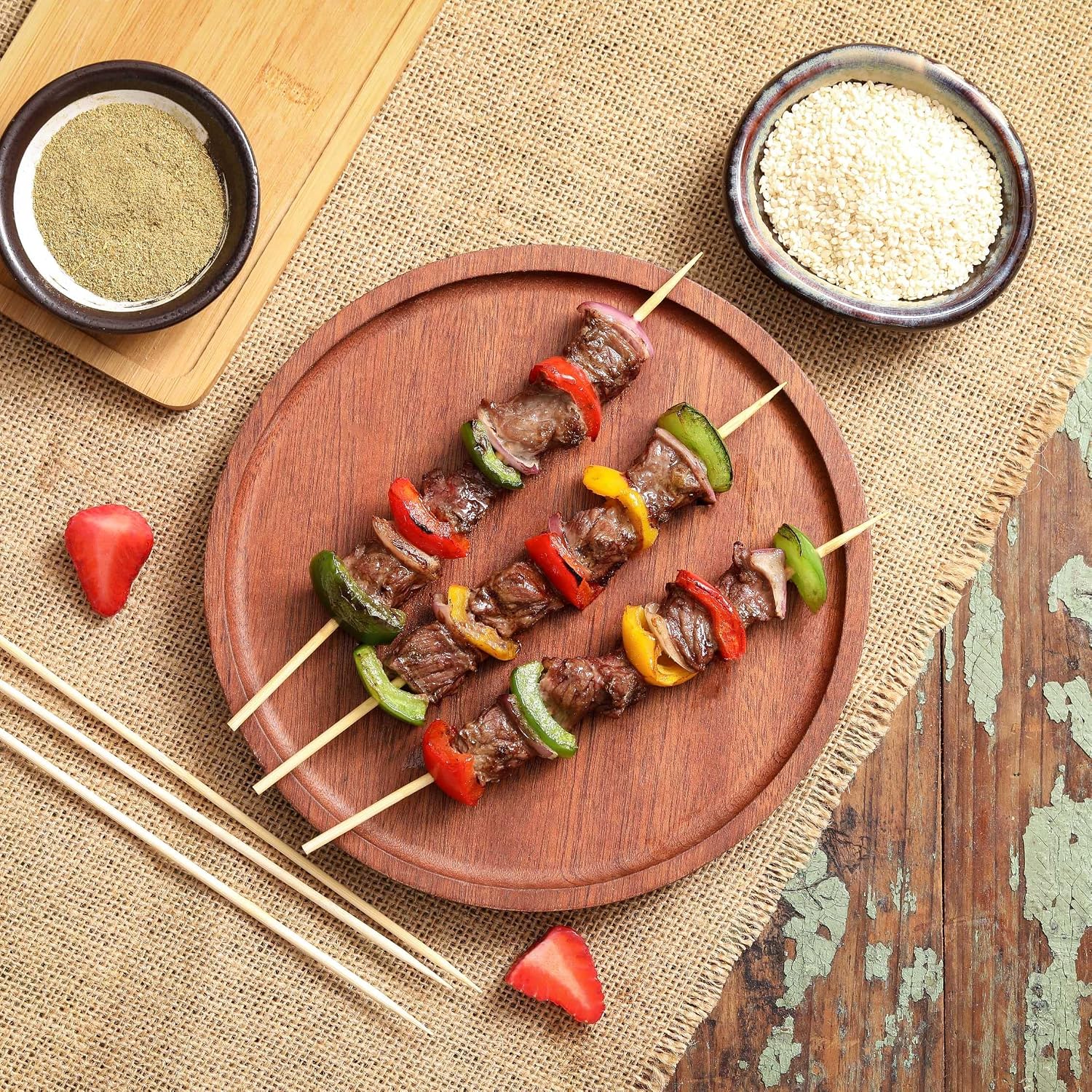 200 PCS Bamboo Skewers, 10 Inch Wooden Skewers for Appetizers Fruit Kebabs