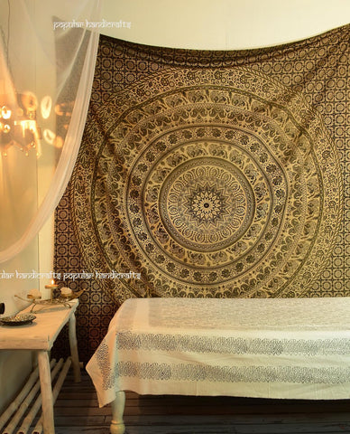 Popular Handicrafts Wall Hanging Tapestry For Bedroom Hippie Mandala Bohemian Hippy Intricate Indian Tapestry 54 x 82 Inches (140cm x 210 cm) Black & White