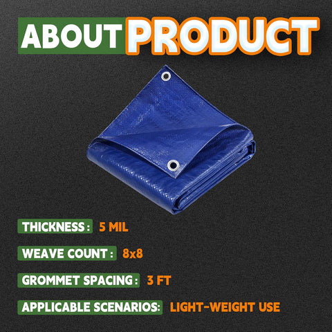 RAINDEWAY Tarps 10x20 Feet 5 Mil Blue Waterproof Multipurpose Tarp