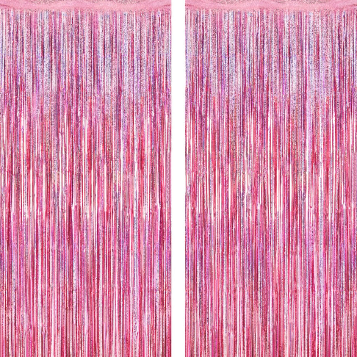 2 Pack Glitter Pink Backdrop, 3.28 FT x 7.05 FT Birthday Party Decorations, Laser Pink Fringe Curtains Foil Streamer Tinsel, Pink Curtains Photo Backdrop Happy Birthday Valentines Day Backdrop