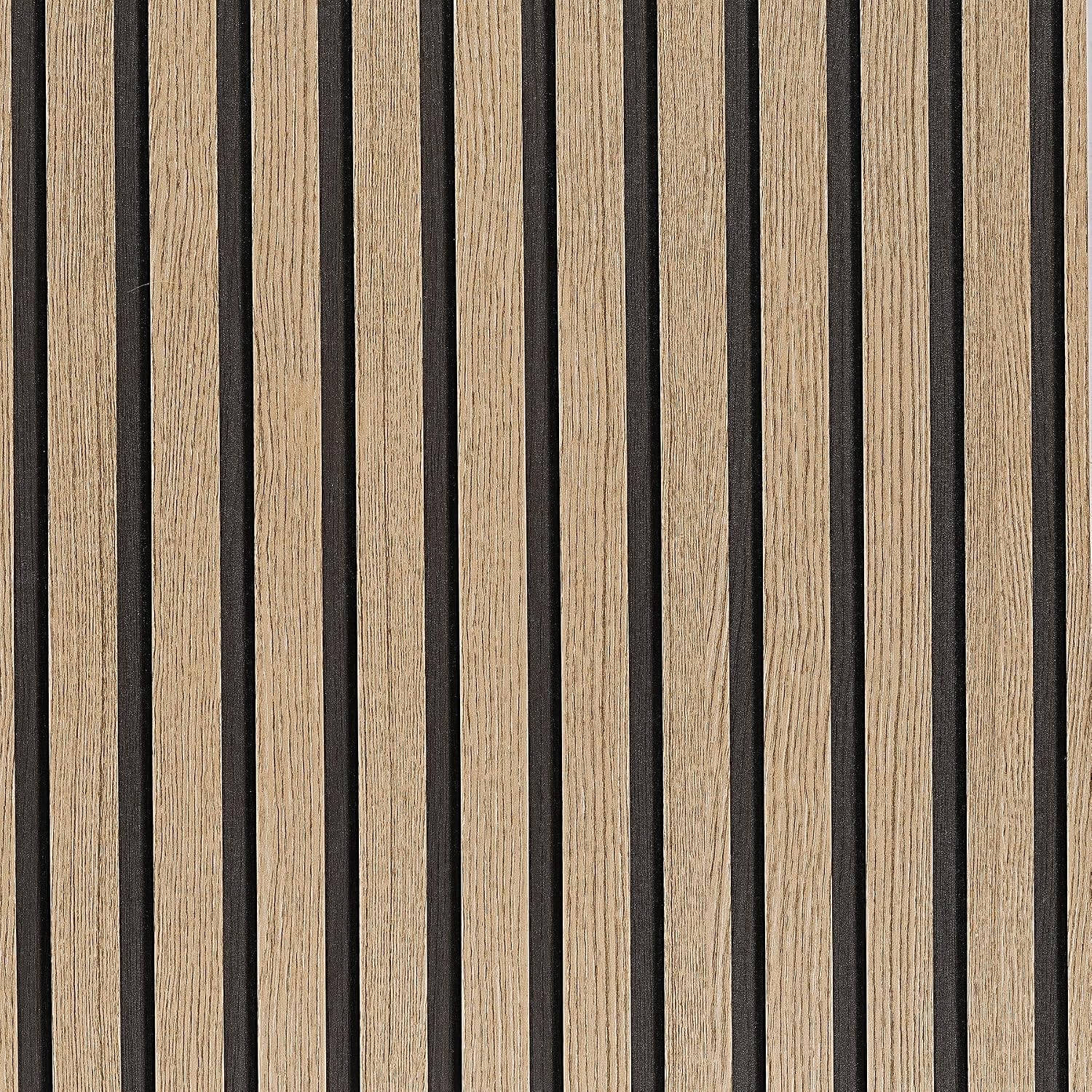 Brown Wood Slat Peel and Stick Wallpaper - 17.5"x100" Textured Faux Wood Self-Adhesive, Waterproof Removable Wall Panel for Bedroom, Kitchen, Office - Easy Install