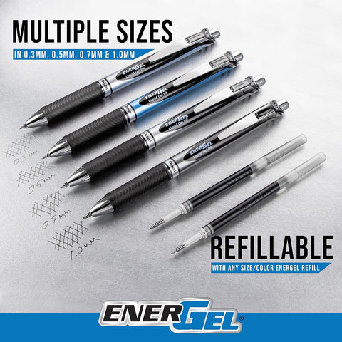 Pentel EnerGel RTX Retractable Liquid Gel Pen, (0.7mm), Medium Line, Metal Tip, Violet Ink, Box of 12 (BL77-V)