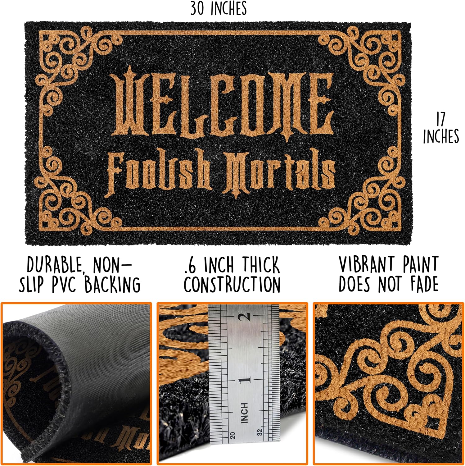 Welcome Foolish Mortals Doormat 30x17 Inch Haunted Mansion Welcome Mat Coir