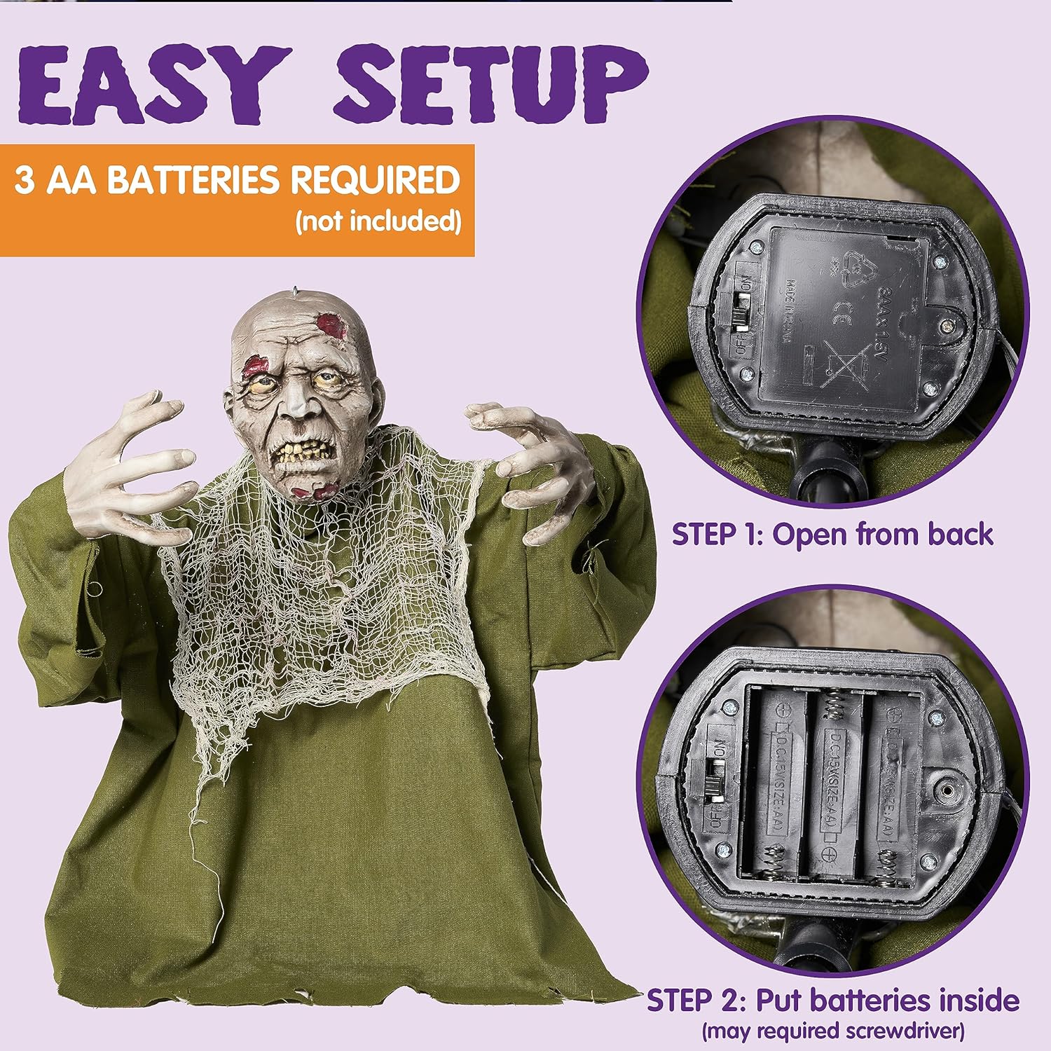 JOYIN Halloween Animated Zombie Groundbreaker Outdoor Decor with Light Up Eyes Creepy Animatronic Decorations with Movable Arms for Halloween Party Prop and Lawn Patio Yard Outside Decorations