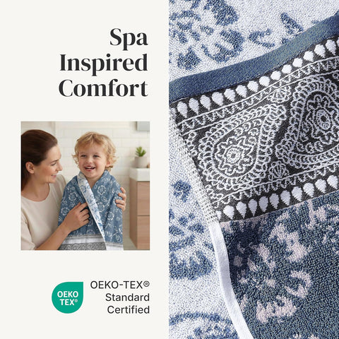 Modern Threads 6 Piece Bath Towel Set – Bathroom Set with 2 Bath Towels, 2 Hand Towels, and 2 Wash Cloths – 100% Cotton, Super Absorbent & Extra Soft – Reversible Floral Trail (Navy)