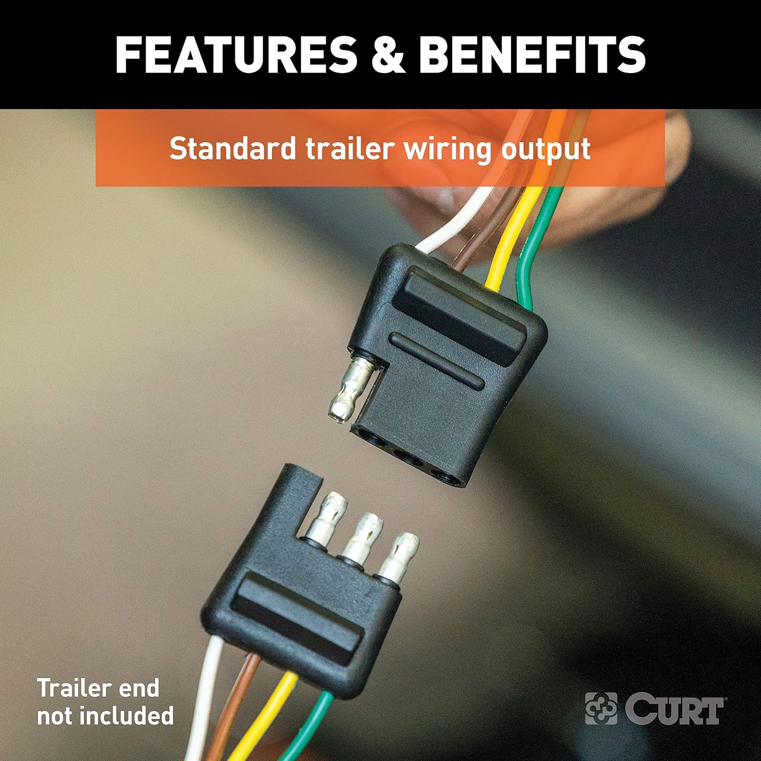 CURT 56468 Custom 4-Pin Trailer Wiring Harness, Fits Select 2021+ Ford Bronco with LED Lights, Vehicle-Side T-Connector, Plug-and-Play No-Splice Install, Tail Light Converter, Dust Cover