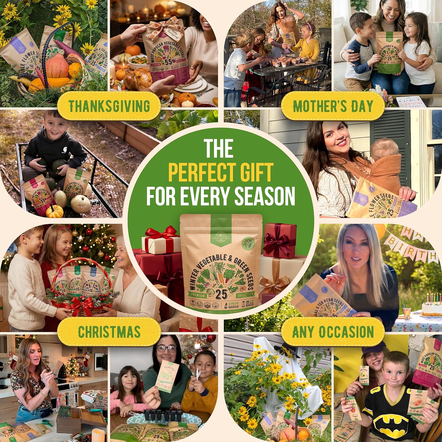 Organo Republic 25 Winter Vegetable & Green Seeds Variety Pack for Outdoors & Indoor Home Gardening 27670+ Non-GMO Heirloom Seeds: Broccoli Beet Carrot Collard Lettuce Radish Spinach Pea Kohlrabi