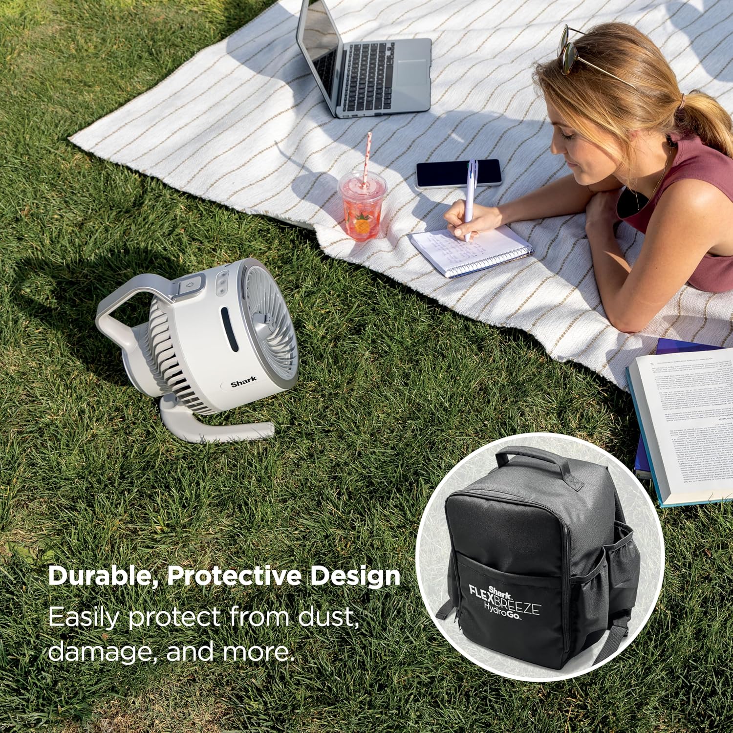 Shark FlexBreeze HydroGo Portable Fan with Travel Bag, White, FA053BRN