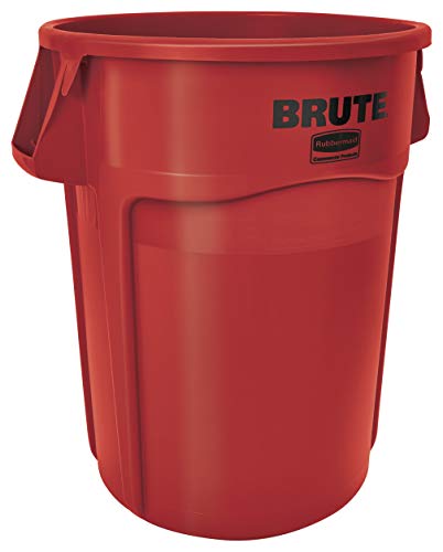 Rubbermaid Commercial Products BRUTE Heavy-Duty Round Trash/Garbage Can with Venting Channels - 55 Gallon - Red (Pack of 1)