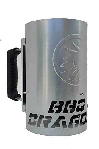 BBQ Dragon | Large Chimney of Insanity Charcoal Starter | Fast, Safe & Easy to Use Chimney | Fire Starter for Charcoal Grill | Galvanized Steel | Side Vent & Heat Resistant Handle | BBQ Accessories
