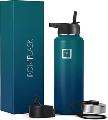 IRON Â°FLASK Sports Water Bottle - 18oz, 3 Lids (Straw Lid), Leak Proof - Stainless Steel Gym & Sport Bottles for Men, Women & Kids - Double Walled, Insulated Thermos, Metal Canteen