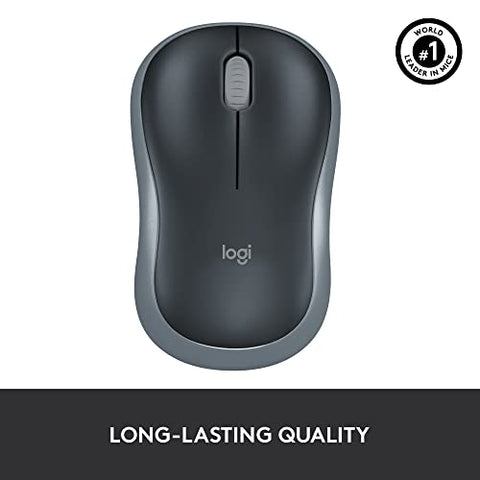 Logitech M185 Wireless Mouse, 2.4GHz with USB Mini Receiver, 12-Month Battery Life, 1000 DPI Optical Tracking, Ambidextrous PC/Mac/Laptop - Swift Gray