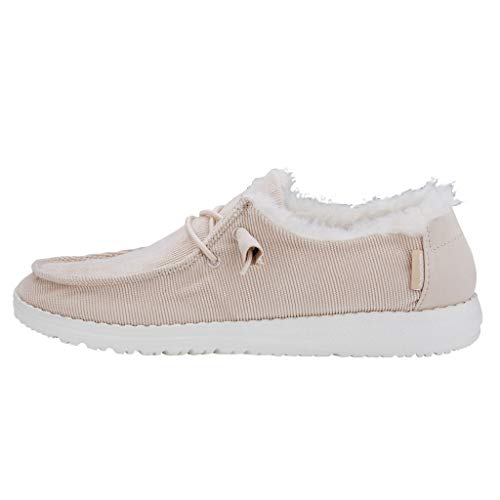Hey Dude Women's Wendy Corduroy Cream Size 6 | Womenâ€™s Shoes | Womenâ€™s Lace Up Loafers | Comfortable & Light-Weight