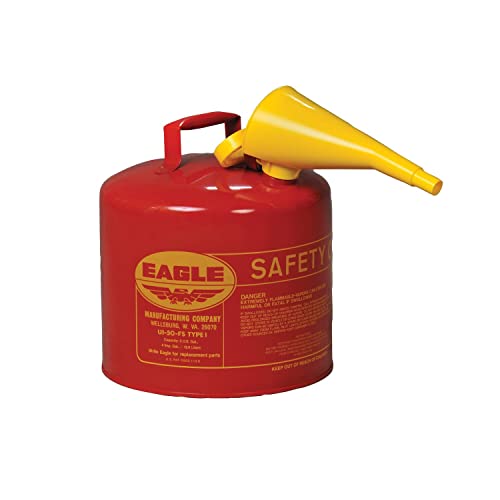 Eagle UI-50-FS Red Galvanized Steel Type I Gasoline Safety Can with Funnel, 5 gallon Capacity, 13.5" Height, 12.5" Diameter,Red/Yellow
