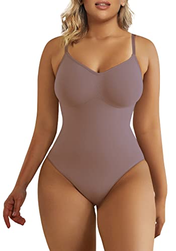 SHAPERX Bodysuit for Women Tummy Control Shapewear Seamless Sculpting Thong Body Shaper Tank Top,SZ5215-Umber-4XL/5XL
