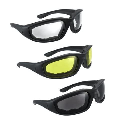 HiSurprise 3 Pair Motorcycle Riding Glasses Smoke Clear Yellow
