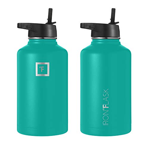 IRON °FLASK Sports Water Bottle - 64oz, 3 Lids (Straw Lid), Leak Proof - Stainless Steel Gym & Sport Bottles for Men, Women & Kids - Double Walled, Insulated Thermos, Metal Canteen
