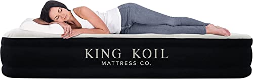 King Koil Luxury Queen Air Mattress with Built-in Pump for Home, Camping & Guests - Queen Size Inflatable Airbed Luxury Double High Adjustable Blow Up Mattress, Durable Portable Waterproof