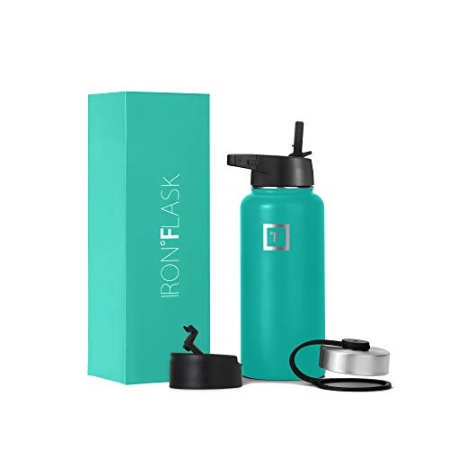 IRON °FLASK Sports Water Bottle - 32oz, 3 Lids (Straw Lid), Leak Proof - Stainless Steel Gym & Sport Bottles for Men, Women & Kids - Double Walled, Insulated Thermos, Metal Canteen