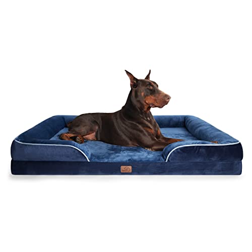 Bedsure XXL Orthopedic Dog Bed, Bolster Dog Beds for Extra Large Dogs - Foam Sofa with Removable Washable Cover, Waterproof Lining and Nonskid Bottom Couch, Navy Blue
