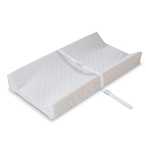 Summer Contoured Changing Pad, 16” x 32”, White Comfortable & Secure Baby With Security Strap And Two High Curved Sides, Easy To Clean
