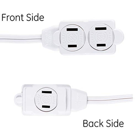 GE home electrical 3-Outlet Power Strip, 12 Ft Extension Cord, 2 Prong, 16 Gauge, Twist-to-Close Safety Outlet Covers, Indoor Rated, Perfect for Home, Office or Kitchen, UL Listed, White, 51954
