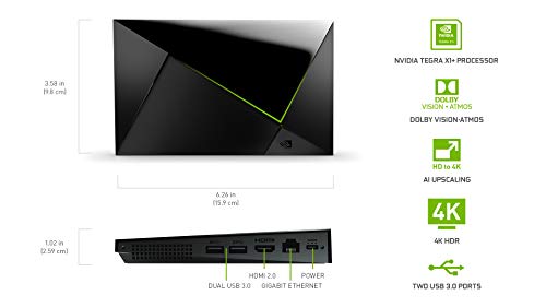 NVIDIA SHIELD Android TV Pro Streaming Media Player; 4K HDR movies, live sports, Dolby Vision-Atmos, AI-enhanced upscaling, GeForce NOW cloud gaming, Google Assistant Built-In, Works with Alexa