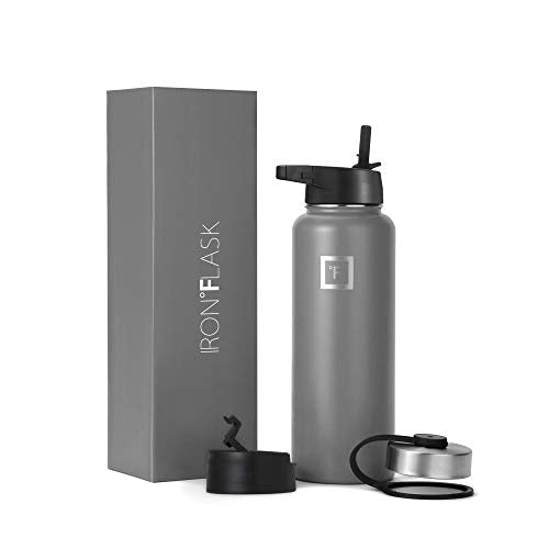 IRON °FLASK Sports Water Bottle - 40oz, 3 Lids (Straw Lid), Leak Proof - Stainless Steel Gym & Sport Bottles for Men, Women & Kids - Double Walled, Insulated Thermos, Metal Canteen