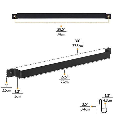 Wallniture Casto 30" Gourmet Kitchen Rail with 15 S Hooks for Hanging Kitchen Utensils Set and Cookware, Iron, Frosty Black