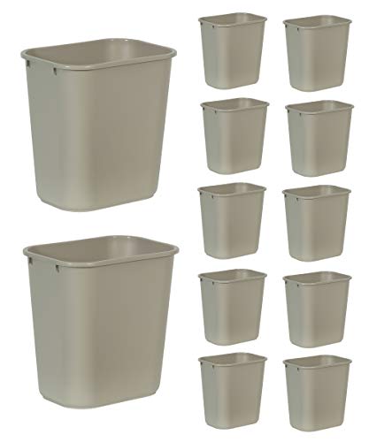 Rubbermaid Commercial Products Resin Wastebasket/Trash Can, 7-Gallon/28-Quart, Beige, Plastic, for Bedroom/Bathroom/Office, Fits Under Desk/Sink/Cabinmate, Pack of 12