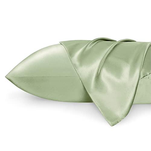 Bedsure Satin Pillowcase for Hair and Skin Queen - Sage Green Silk Pillowcase 2 Pack 20x30 Inches - Satin Pillow Cases Set of 2 with Envelope Closure, Gifts for Women Men