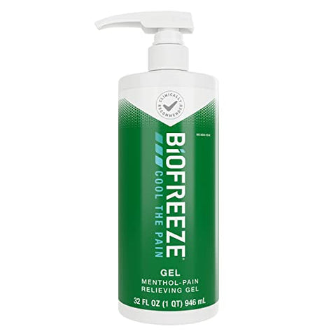 Biofreeze Menthol Pain Relieving Gel 32 FL OZ Bottle With Pump For Pain Relief Associated With Sore Muscles, Arthritis, Simple Backaches, And Joint Pain, Original Green Formula (Packaging May Vary)
