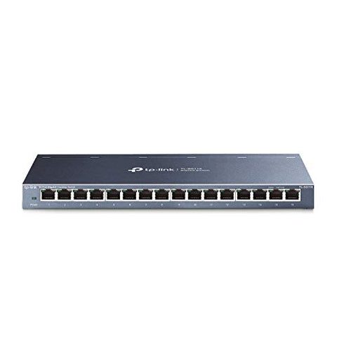TP-Link 16 Port Gigabit Ethernet Network Switch, Desktop/ Wall-Mount, Fanless, Sturdy Metal w/ Shielded Ports, Traffic Optimization, Unmanaged, Limited Lifetime Protection (TL-SG116) Black