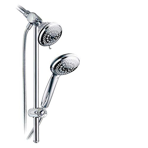 DreamSpa 3-way Shower Combo PLUS Instant-Mount Drill-Free Slide Bar - Enjoy Overhead & Handheld Shower Head with Height/Angle Adjustable Bracket and Stainless Steel Hose for Ultimate Convenience!