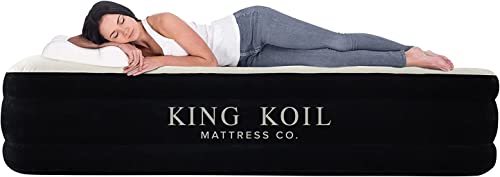 King Koil Luxury Air Mattress with Built-in High Speed Pump for Camping, Home & Guests - Air Mattresses Luxury Inflatable Blow Up Mattress Waterproof (Twin, 16 Inch)