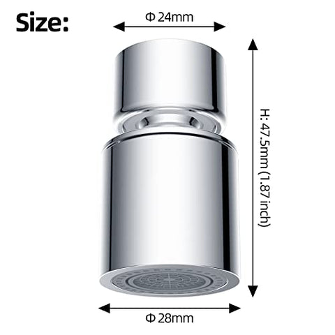 NSF Certified Faucet Aerator, CUPC Certification 360° Swivel Kitchen Sink Aerator by Waternymph, Dual-function 2-Flow Sprayer Faucet Head, Faucet Replacement Part 55/64 Inch Female Thread - Chrome