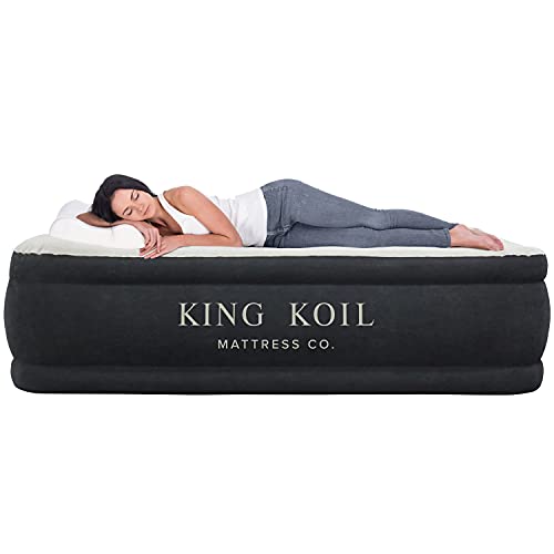 King Koil Luxury Air Mattress Queen with Built-in Pump for Home, Camping & Guests - 20â€ Queen Size Inflatable Airbed Luxury Double High Adjustable Blow Up Mattress, Durable Portable Waterproof