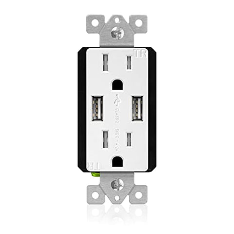 TOPGREENER High Speed USB Charger Outlet, USB Wall Charger, Electrical Outlet with USB, 15A TR Receptacle, Decorator Wall Plate, UL Listed, TU2154A, White