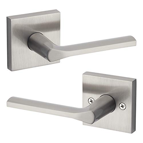 Kwikset 91540-023 Lisbon Door Handle Lever with Modern Contemporary Slim Square Design for Home Hallway or Closet Passage in Satin Nickel 4.23" Grip Length