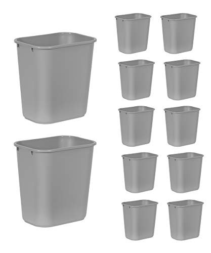 Rubbermaid Commercial Products Resin Wastebasket/Trash Can, 7-Gallon/28-Quart, Gray, Plastic, for Bedroom/Bathroom/Office, Fits Under Desk/Sink/Cabinet, Pack of 12